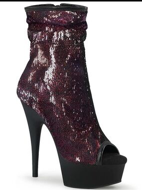 Pleaser Delight-1008SQ Burgundy Sequin Peep Toe Heels 9